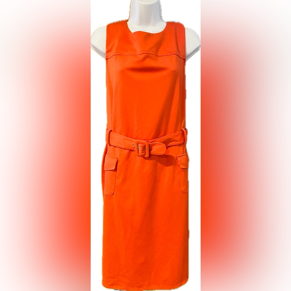 Merona Orange Sleeveless Knee Length Dress Size 18 removable belt with pockets